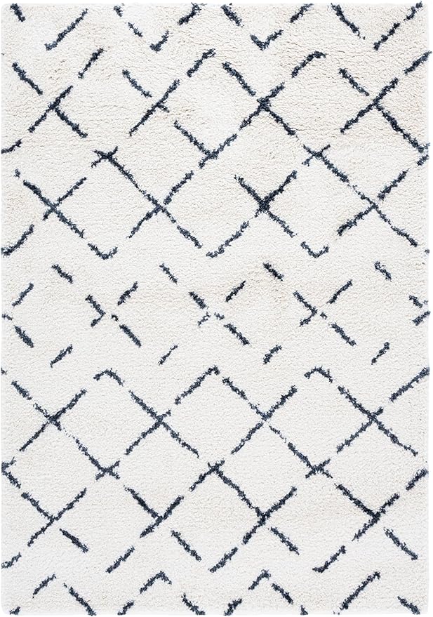 SAFAVIEH Arizona Shag Collection Area Rug - 5'1" x 7'6", Ivory & Slate, Moroccan Boho Design, Non-Shedding & Easy to Clean, Ideal for Living Room, Bedroom, Dining Space (ASG743M)