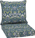Arden Outdoor Deep Seat Cushion Set, 24 in x 24 in, Weather-Proof, Rain-Proof, Fade Resistant Patio Cushion for Chair, Sofa, and Couch Sapphire Aurora Blue Damask