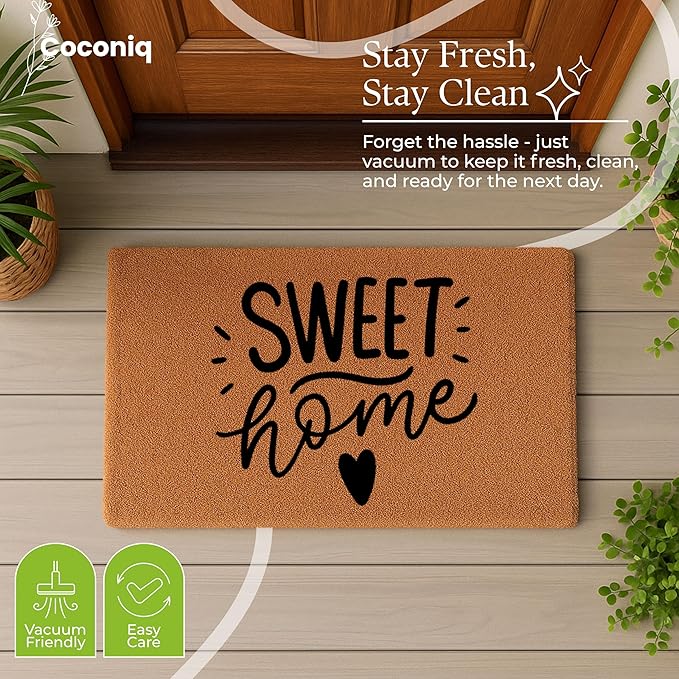 Coir Door Mats 17" X 30", Non-Slip Sturdy, PVC Backed Heavy Duty, Easy to Clean, Ideal for Door Entrance, Patio, Porch, Backyard, Garages, Sweet Home with Hearts