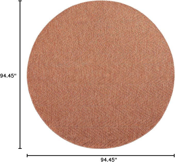 TOWN & COUNTRY BASICS Pax Herringbone Textured Solid Everwash® Washable Area Rug, Low Pile, Non-Slip Backing, Easy Clean Pet & Family Friendly Rug, Rust, 8' Round
