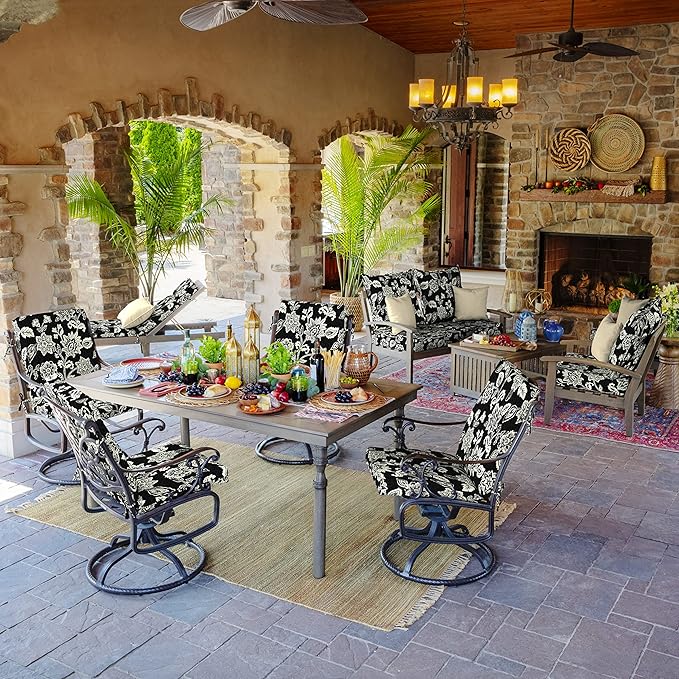 Arden Outdoor Dining Chair Cushion, 20 x 20, Rain-Proof, Fade Resistant, Ashland Black Jacobean