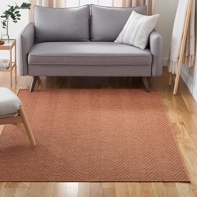 TOWN & COUNTRY BASICS Pax Herringbone Textured Solid Everwash® Washable Area Rug, Low Pile, Non-Slip Backing, Easy Clean Pet & Family Friendly Rug, Rust, 5'11"x9'