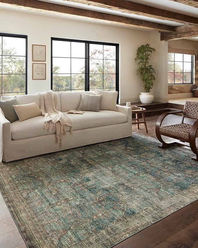 Loloi Magnolia Home by Joanna Gaines Banks Collection BAN-01 Ocean/Spice 2'-0" x 5'-0" .13" Pile Height, Machine Washable, Accent Rug