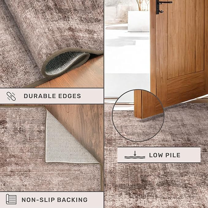 Farmhouse 2x6 Hallway Runner Rug Non Slip, Machine Washable Red Brown Rugs for Kitchen, Bathroom, Entrance Indoor, Low Pile & Soft Stain Resistant Terracotta Carpet