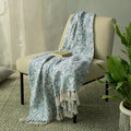 100% Pure Cotton Handblock Printed Throw Blanket, Soft 50" x 60" Fringed Floral Print Throw for Couch, Sofa, Chair, Bed - Cozy, Machine Washable, Comfortable Home Decor