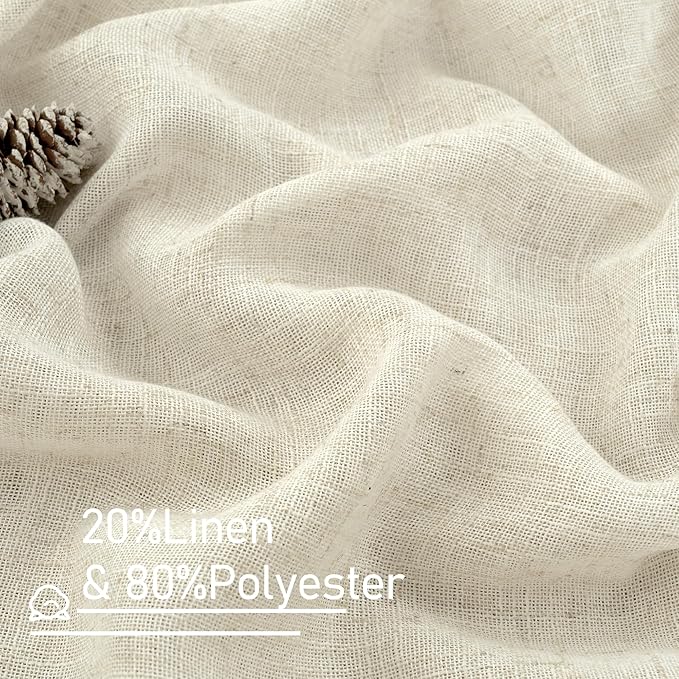 LAMIT Light Filtering Linen Curtains 72 inches Long for Bedroom, Linen Textured Semi Sheer Back Tab and Rod Pocket Natural Boho Drapes for Living Room, Natural, 2 Panels, 34 x 72 Inch