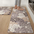 GENIMO Kitchen Mats for Floor 2PCS, Cushioned Anti Fatigue Kitchen Rugs Floral Patterns Mat 20"x32"+20"x48", CoffeeBrown