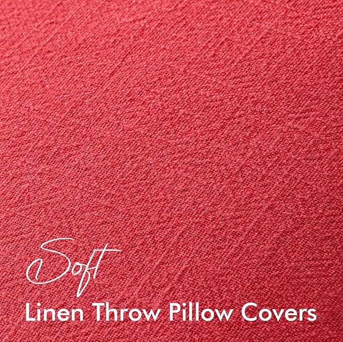 EMEMA Christmas Throw Pillow Covers Decorative Linen Pillow Covers 20x20 Inch Red Boho Farmhouse Neutral Couch Throw Pillows for Bed Pack of 2 Accent Pillowcase Modern Sofa Cushion Livingroom Home