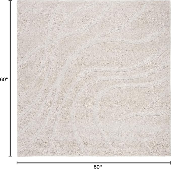 SAFAVIEH Florida Shag Collection Area Rug - 5' Square, Creme & Creme, Non-Shedding & Easy Care, 1.2-inch Thick Ideal for High Traffic Areas in Living Room, Bedroom (SG471-1111)