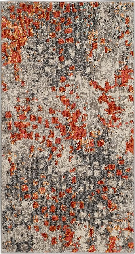 SAFAVIEH Monaco Collection Accent Rug - 2'2" x 4', Grey & Orange, Boho Abstract Watercolor Design, Non-Shedding & Easy Care, Ideal for High Traffic Areas in Entryway, Living Room, Bedroom (MNC225H)