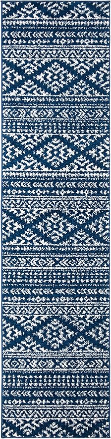 SAFAVIEH Tulum Collection Runner Rug - 2' x 9', Navy & Ivory, Moroccan Boho Tribal Design, Non-Shedding & Easy to Clean, Ideal for Living Room, Hallway, Foyer, Entryway, Bedroom (TUL272N)