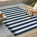 FH Home Outdoor Rug - Waterproof, Fade Resistant, Reversible - Premium Recycled Plastic - Striped - Porch, Deck, Balcony, Mudroom, Laundry Room, Patio - Brittany - Blue & White Crease Free - 3 x 5 ft