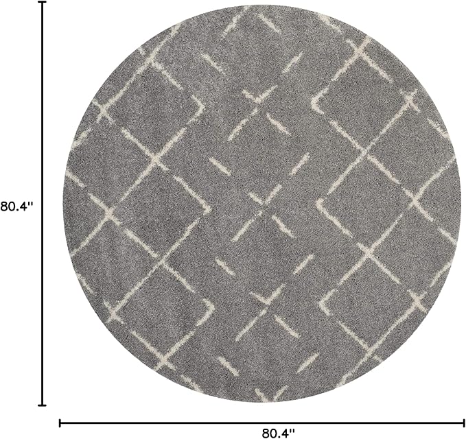 SAFAVIEH Arizona Shag Collection 6'7" Round Grey/Ivory ASG743D Moroccan Diamond Non-Shedding Living Room Bedroom Dining Room Entryway Plush 1.6-inch Thick Area Rug
