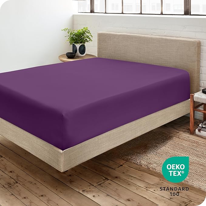 Bare Home Fitted Bottom Sheet Split King Size - Premium 1800 Microfiber - Ultra-Soft Hotel Luxury - Deep Pocket - Durable and Long Lasting (Split King, Plum)