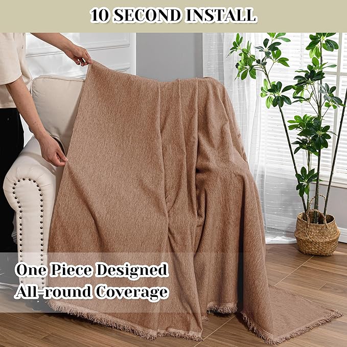 MEETSKY Oversized Chair Cover Armchair Small Couch Cover Single Sofa Cover for Dog Couch Cover for Sofa Recliner，Chenille Sofa Throw Cover for Pets Sofa Cover Thick Washable, 71" x 91", Camel
