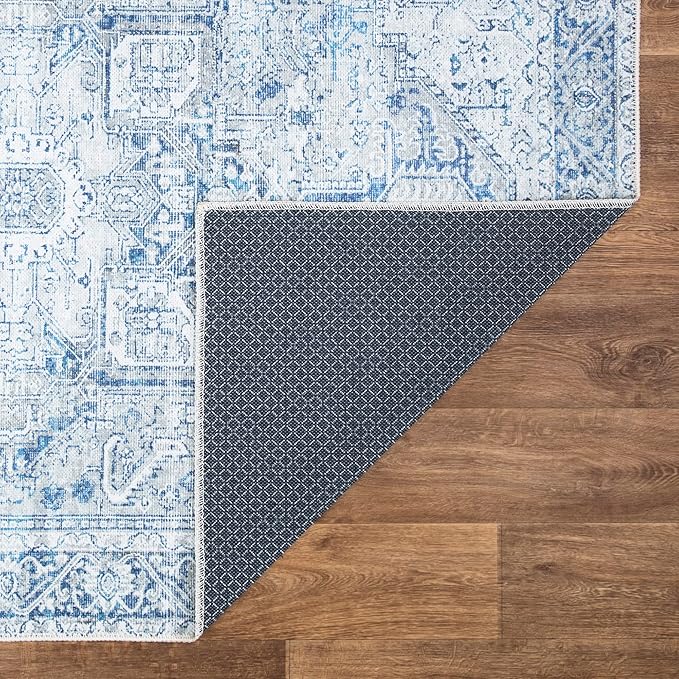 Bloom Rugs Washable Non-Slip 4' x 6' Rug - Blue/Gray Traditional Area Rug for Living Room, Bedroom, Dining Room, and Kitchen - Exact Size: 4' x 6'