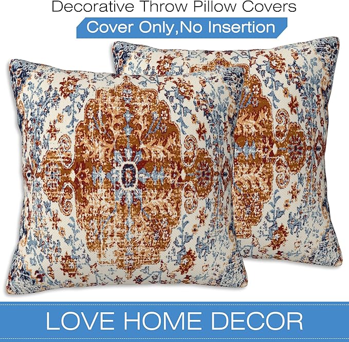 Ethnic Boho Throw Pillow Covers Set of 2 Rug Boho Style Ethnic Design Pillow Covers 16x16 Inch Modern Farmhouse Home Decorative Pillow Cases Cushion Cover for Sofa Living Room Office