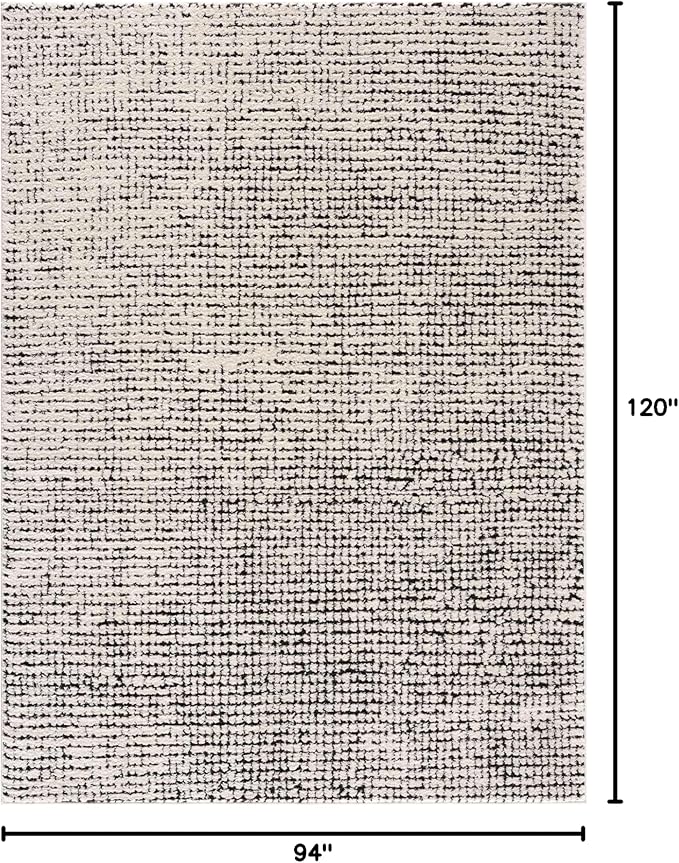 Hauteloom Keita Contemporary Mosaic Area Rug - High Pile Fluffy Soft Shag Carpet for Living Room, Bedroom - Black and White - 7'10" x 10' (8x10)
