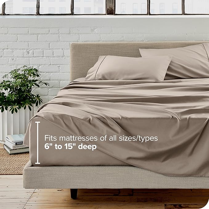 Bare Home Twin Sheet Set - 1800 Ultra-Soft Microfiber Twin Bed Sheets - Double Brushed - Deep Pockets - Easy Fit - Extra Soft - 3 Piece Set - Bedding Sheets & Pillowcases (Twin, Khaki)