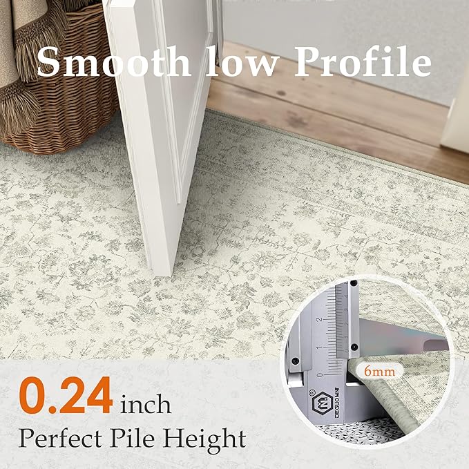 2x8 Grey Runner Rug Hallway Non Slip Kitchen Vintage Distressed Long Carpet Indoor Machine Washable Retro Floral Bedroom Accent Throw Rug for Office Laundry Bathroom Dining Living Room