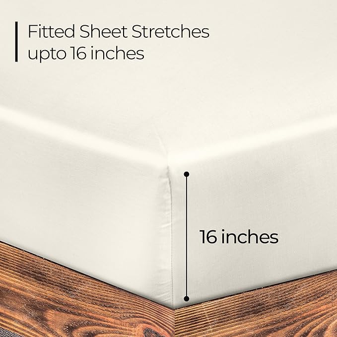 ROYALE LINENS 300 Thread Count 100% Long Staple Combed Cotton Fitted Sheet King - Super Soft Deep Pocket Bottom Sheet - Fitted Sheets Only - Elastic Sheets (King, Cream)
