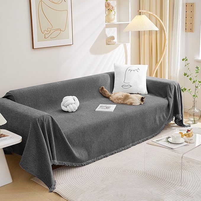 MEETSKY Couch Cover for Pets Sofa Cover for 3 Cushion Couch Sofa Oversized Sofa Slipcovers Sectional Sofa Covers Washable, Sofa Throw Couch for Dogs Couch Protector, 91"x 134", Charcoal Gray