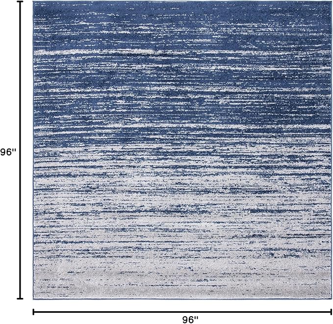 SAFAVIEH Adirondack Collection Area Rug - 8' Square, Navy & Grey, Modern Ombre Design, Non Shedding & Easy to Clean, Ideal for Living Room, Bedroom, Office, Dining Space (ADR113E)