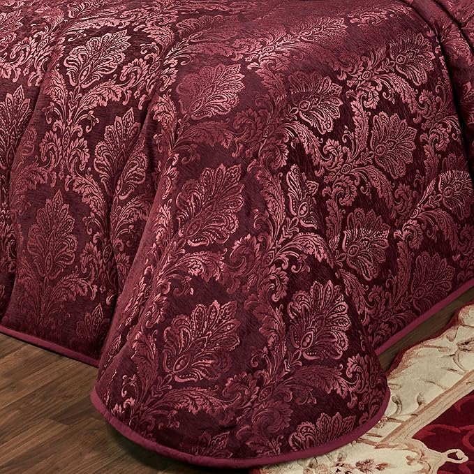 Touch of Class Camelot Luxury Bedding | Robust Burgundy | Matte Satin Damask | Textured Jacquard-Woven Chenille 6 Piece Set Includes Cal King Quilted Bedspread, 2 King Shams & 3 Decorative Pillows