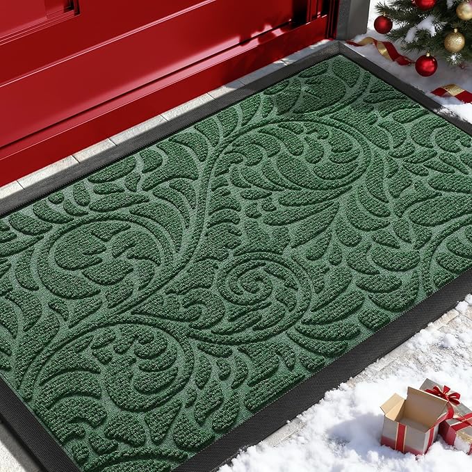 Yimobra Large Door Mat Outside Entrance 36x24, Waterproof Sturdy Outdoor Mats for Front Door, Heavy Duty Non-Slip Doormat for Garage Patio Entryway Indoor, Easy Clean, Green