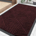 Smiry Front Door Mat Outside Entrance, Heavy Duty Sturdy Natural Rubber Doormat, Trap Dirt and Moisture, Easy Clean Low Profile Mats for Indoor Outdoor Entry, Irregular Triangle (36x24, Dark Red)