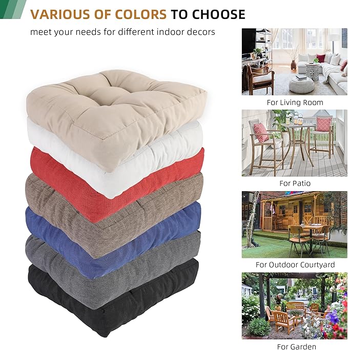 RACE LEAF 17" x 17" Patio Chair Cushions Red - Outdoor/Indoor Tufted Memory Foam Chair Pads Set of 2, Water-Resistant Olefin Chair Seat Cushion Non-Slip Backing