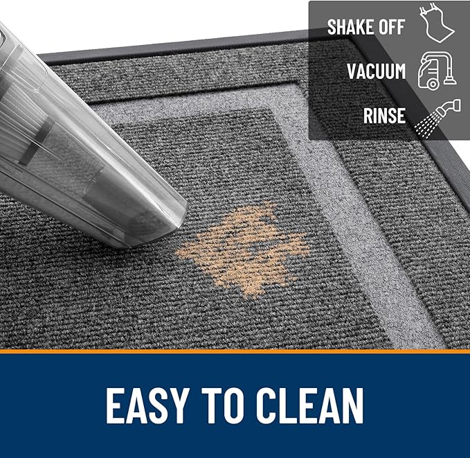OLANLY Front Door Mat Indoor Outdoor Entrance, Waterproof All-Season, All-Weather Doormat, Sturdy Natural Rubber, Fade Resistant, Low Profile, Easy Clean Patio Porch Entryway Mat, 71x23, Dark Grey