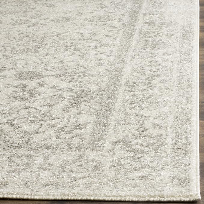 SAFAVIEH Adirondack Collection Area Rug - 5' Square, Ivory & Silver, Distressed Vintage Floral Design, Non-Shedding & Easy to Clean, Ideal for Living Room, Bedroom, Dining Space (ADR109C)