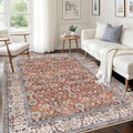 KUTA 5x7 Area Rugs, Vintage Terracotta Washable Rugs for Living Room Ultra Thin Soft Non-Slip Printed Distressed Tribal Traditional Farmhouse Carpet for Bedroom Dining Room Dorm Office Home
