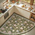 jinchan Elora Floral Corner Rug for Living Room Washable Rug Vintage Romance Christmas Design Non Slip Quarter Circle Lightweight Low-Pile Throw Carpet for Reading Nook Playroom, 6ft Radius, Green