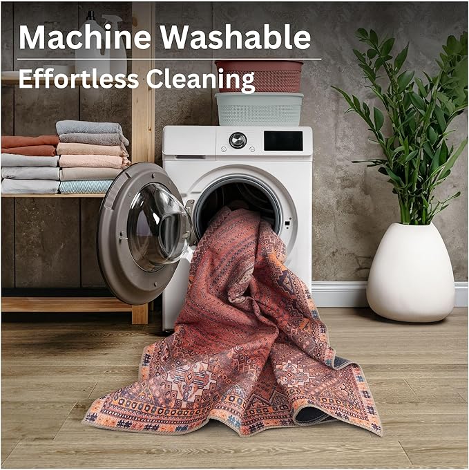 Bloom Rugs Washable Non-Slip 10x14 Rug - Red/Multicolor Traditional Bordered Area Rug for Living Room, Bedroom, Dining Room, and Kitchen - Exact Size: 10' x 14'