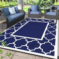 GENIMO 6' x 9' Outdoor Rug Waterproof for Patio Fall Decor, Foldable Reversible Plastic Straw Area Rugs Mat for Camper, Outside Carpet for Rv, Deck, Porch, Picnic, Beach, Balcony, Blue & White