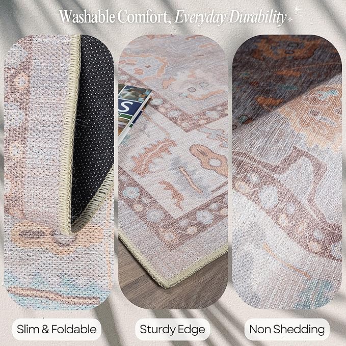 Fame Rugs Brown Modern Oushak Rug 5x7, Washable Vintage Turkish Colorful Oriental Antique Inspired Area Rugs, Luxury Living Room Bedroom (382MB, 5' x 7')