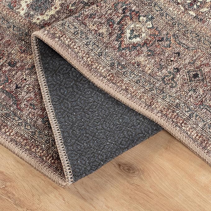 Bloom Rugs Washable Non-Slip 10 ft Runner - Beige Traditional Bordered Runner for Entryway, Hallway, Bathroom, and Kitchen - Exact Size: 2.5' x 10'