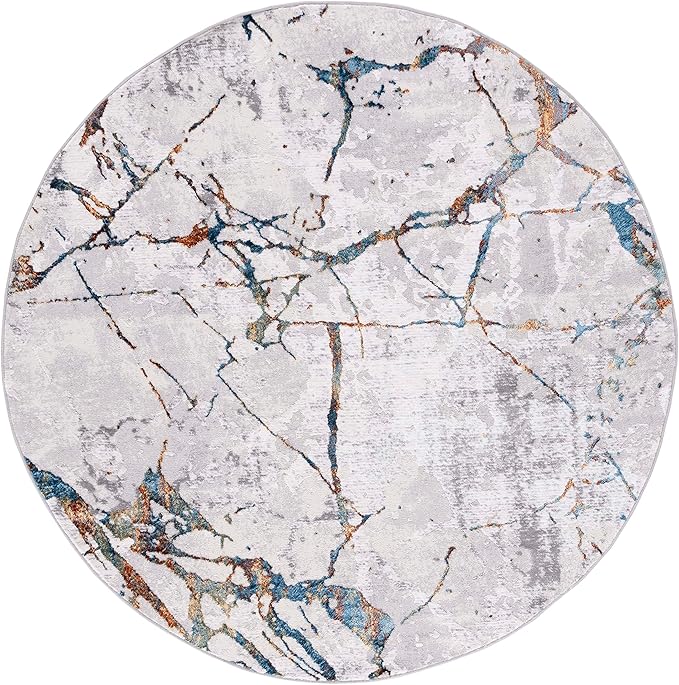 SAFAVIEH Amelia Collection Area Rug - 5' Round, Grey & Blue Gold, Modern Abstract Design, Non-Shedding & Easy Care, Ideal for High Traffic Areas in Living Room, Bedroom (ALA293M)