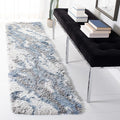 SAFAVIEH Horizon Shag Collection Runner Rug - 2' x 13', Grey & Blue, Modern Abstract Design, Non-Shedding & Easy Care, 2-inch Thick Ideal for High Traffic Areas in Living Room, Bedroom (HZN890G)