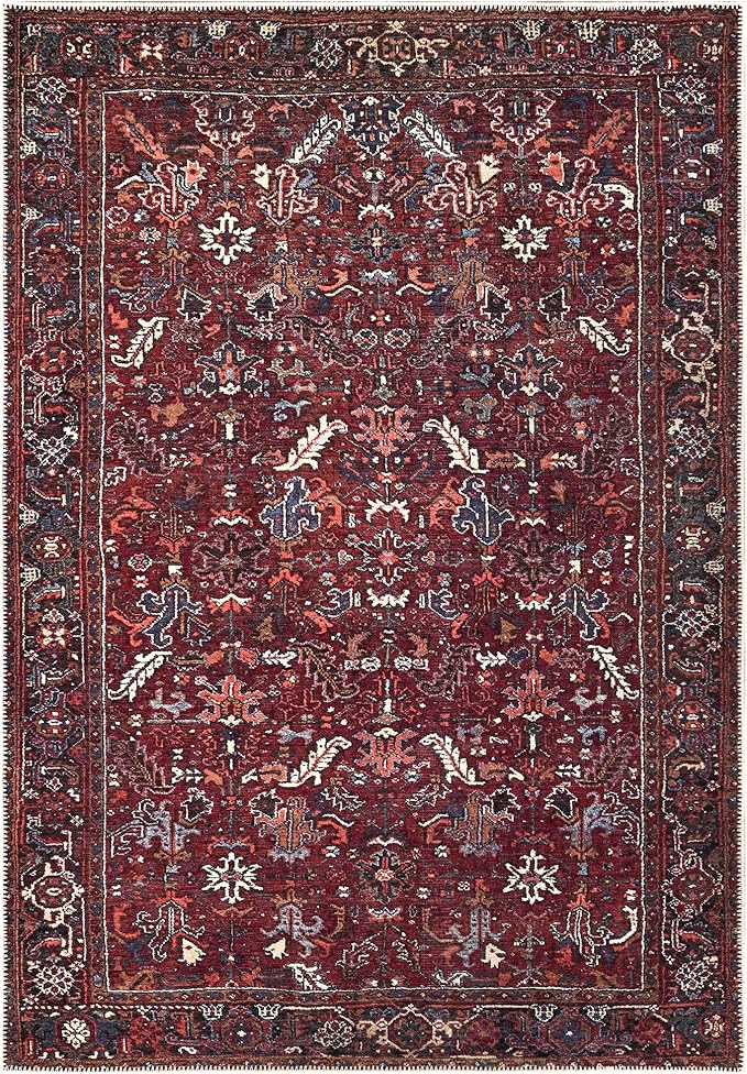 Bloom Rugs Washable Non-Slip 9' x 12' Rug - Burgundy Traditional Bordered Area Rug for Living Room, Bedroom, Dining Room, and Kitchen - Exact Size: 9' x 12'