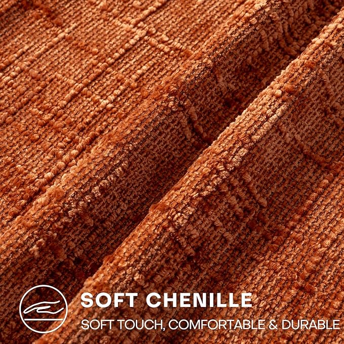 Decorative Throw Pillow Covers 20x20 Inch Set of 2, Soft Solid Farmhouse Chenille Couch Pillows, Spring Pillow Covers for Couch Sofa Bed Living Room Home Decor Pillowcase, Rust
