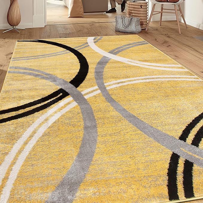 Rugshop Wavy Circles Design Area Rug, Fade-Resistant Carpet for Living Room, Dining Room, or Bedroom,Grand Room,Open Spaces Yellow, 10' x 14'