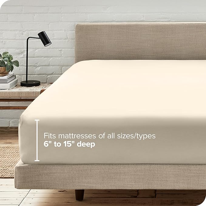 Bare Home Fitted Bottom Sheet Twin Size - Premium 1800 Microfiber - Ultra-Soft Hotel Luxury - Deep Pocket - Durable and Long Lasting (Twin, Sand)
