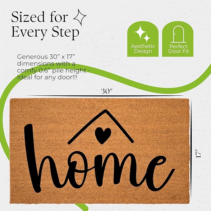 Coir Door Mats 17" X 30", Non-Slip Sturdy, PVC Backed Heavy Duty, Easy to Clean, Ideal for Door Entrance, Patio, Porch, Backyard, Garages, A Home Made of Love