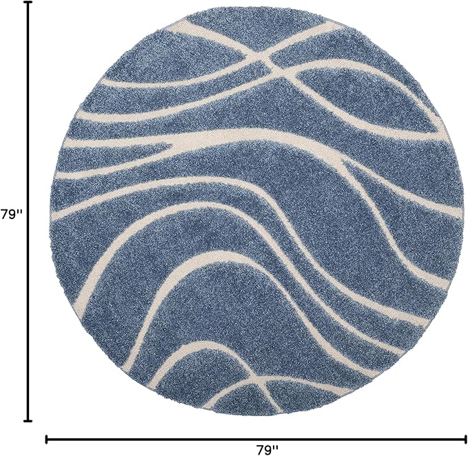 SAFAVIEH Florida Shag Collection Area Rug - 6'7" Round, Light Blue & Cream, Non-Shedding & Easy Care, 1.2-inch Thick Ideal for High Traffic Areas in Living Room, Bedroom (SG471-6011)