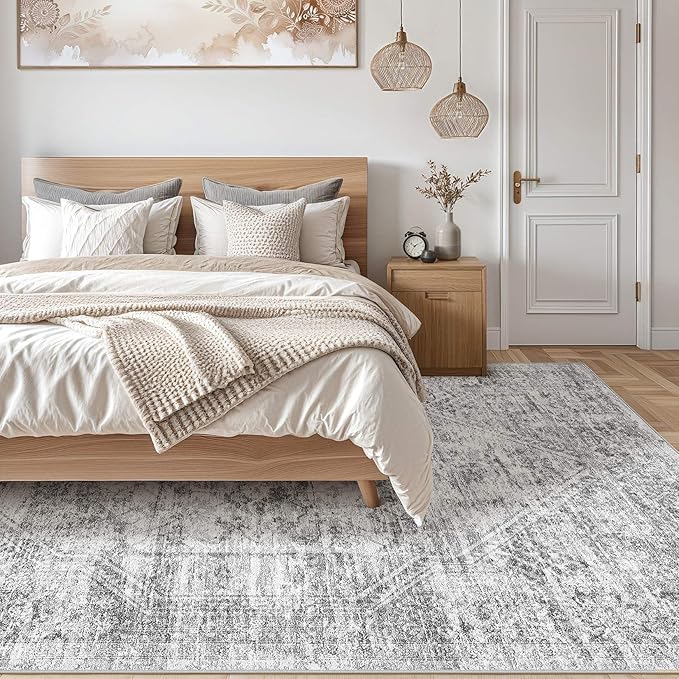 Vintage Living Room Area Rug 5x7 - Large Soft Washable Oriental Traditional Distressed Farmhouse Rugs for Bedroom - Indoor Floor Accent Carpet for Home Office House Decor - Distressed Grey