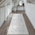 Grey 2x6 Runner Rug Washable Vintage Long Carpet for Hallway Kitchen Soft Retro Floral Low Pile Indoor Runner Non Slip Central Medallion Throw Rug for Bathroom Bedroom Laundry Dining Room