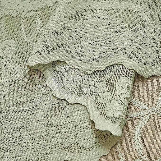 Green Lace French Delicacy Curtains 96 Inches Long -Rod Pocket Luxury Vintage Bow Butterfly Sheer Lace Flower Curtains for Living Room Bedroom，52 x 96 Inch, 2 Panels